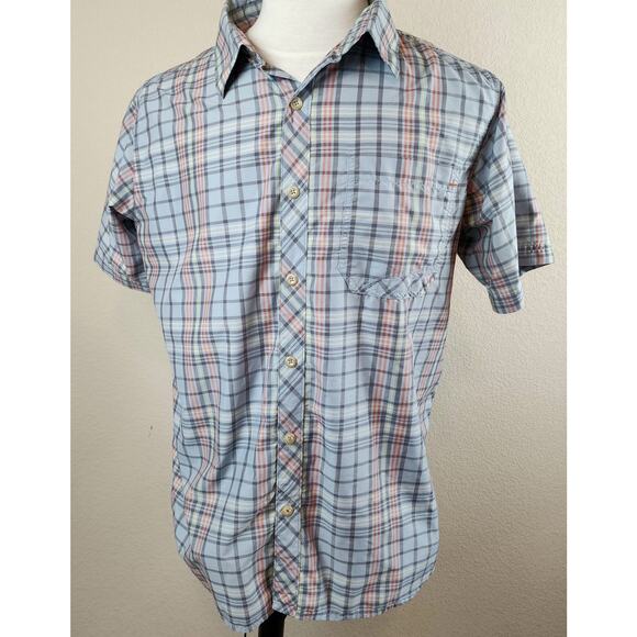 Basin and Range Blue Orange Plaid SS Shirt Lightweight Mens Large Fishing Hiking - Picture 1 of 10